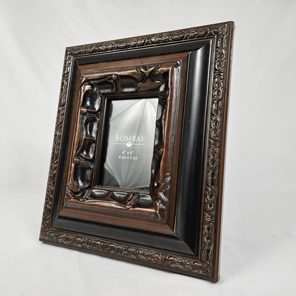 Vintage Bombay Deep Well Picture Frame Carved Mahogany 4x6 Ornate